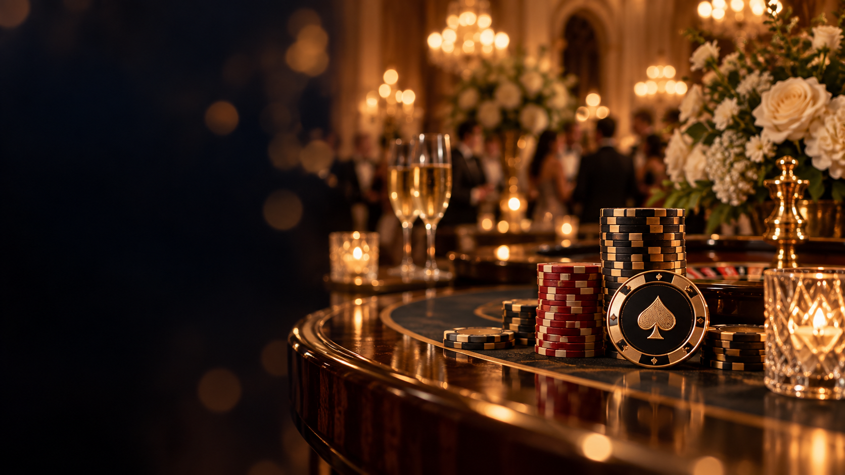 Jetons élégants sur une table de jeu dans une ambiance premium