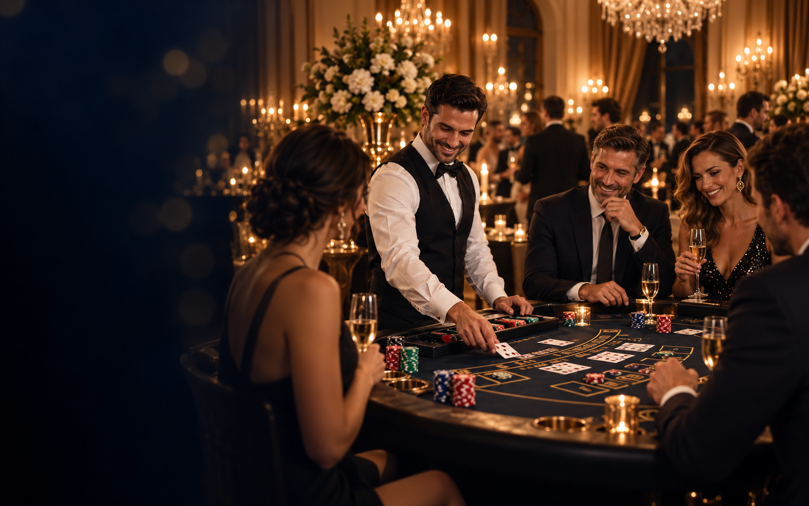 Soirée d’entreprise élégante avec animation de table de jeu